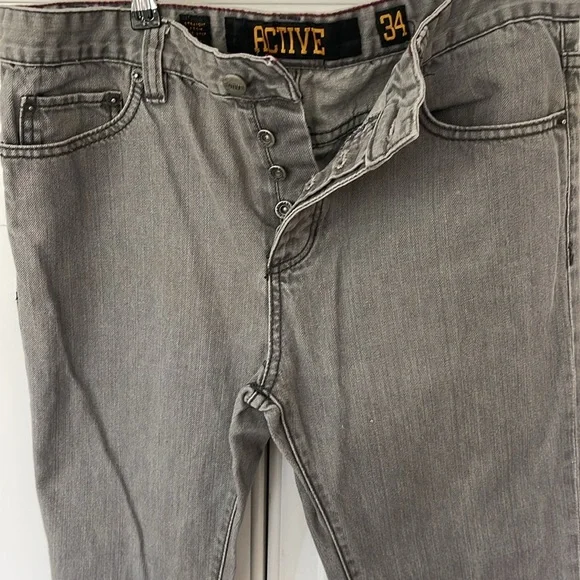 Active Ride Shop men’s gray grey tapered leg button fly denim jeans size 34 x 32 - Picture 2 of 14